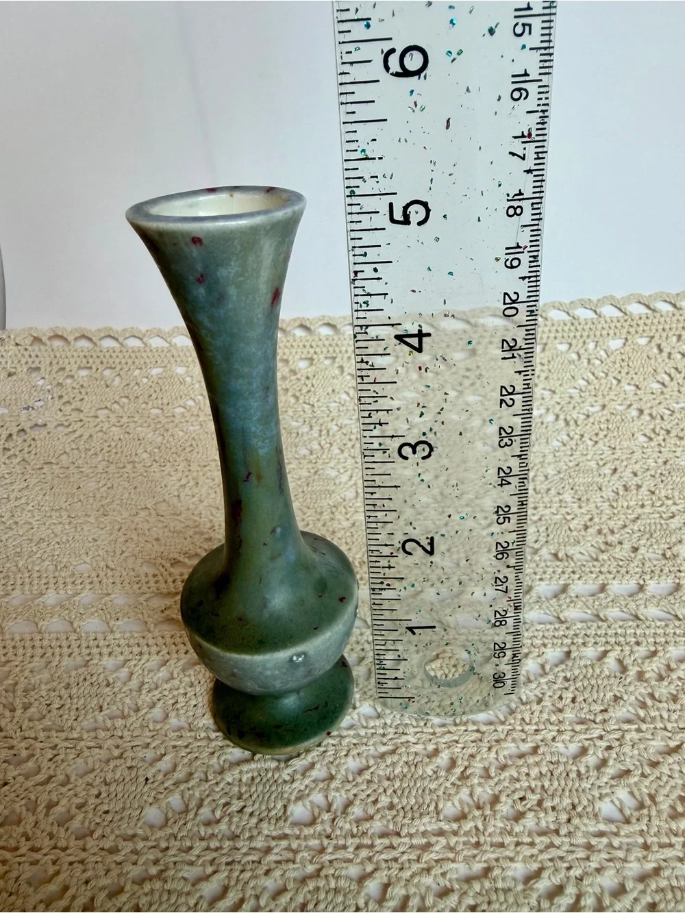 Maria Hall Studio Pottery Bud Vase Green Mottled Glaze Signed Handmade 6”